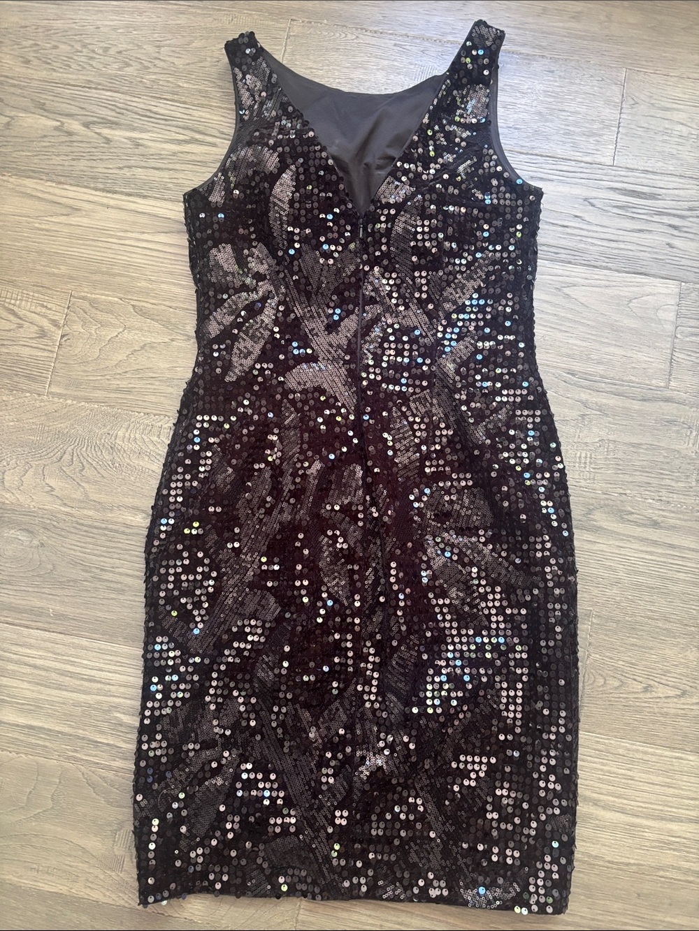Aidan Mattox | Black Sequin Cocktail Sheath Dress Wedding Summer Size 8 - Picture 9 of 11